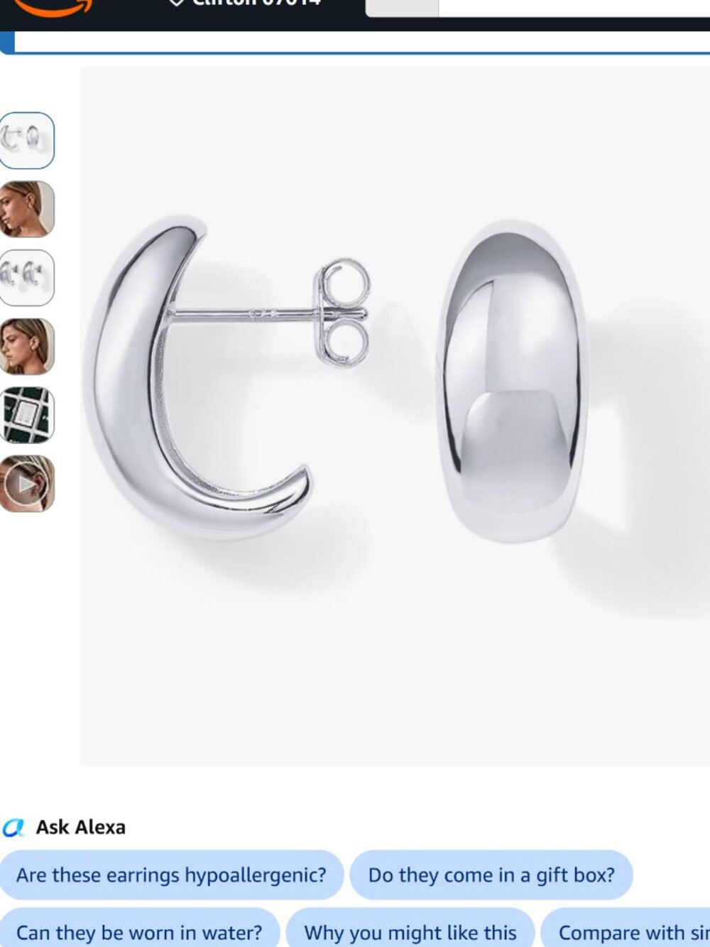 PAVOI silver tone crescent stud earrings Amazon